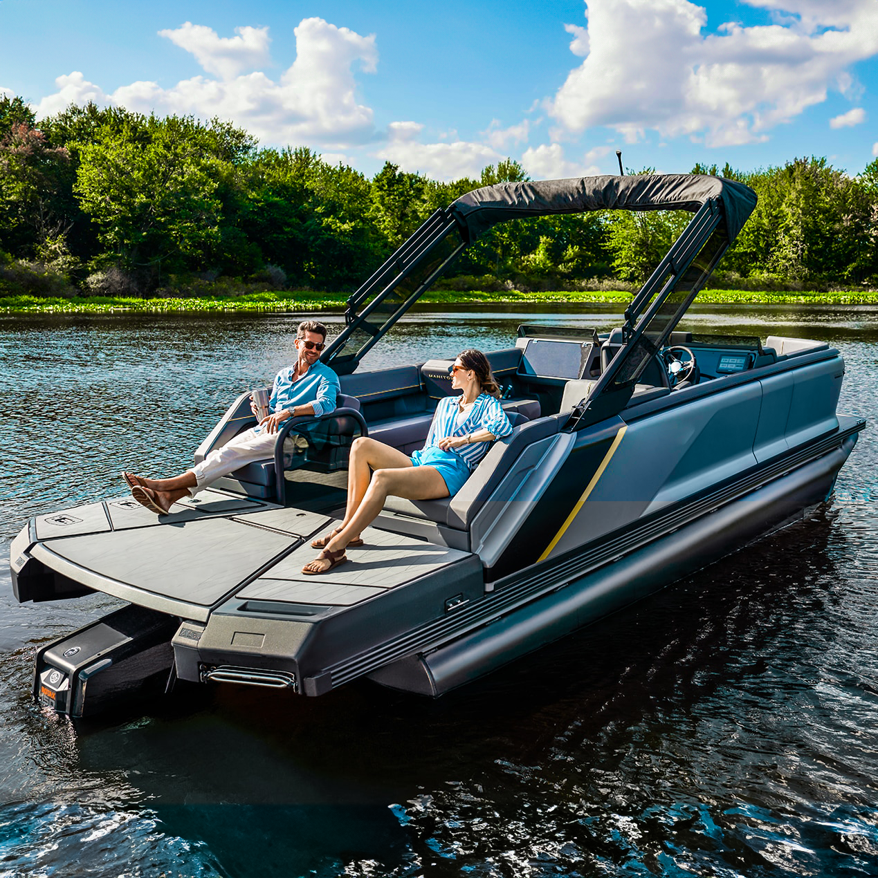 2023's Starship  Premium 27ft Pontoon Boat with Outboard Motor for Surfing and Fishing