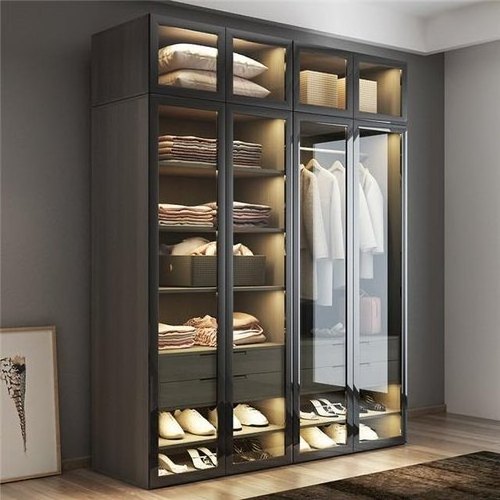 White Metal modular custom stainless steel wooden designs modern bedroom closet wardrobe