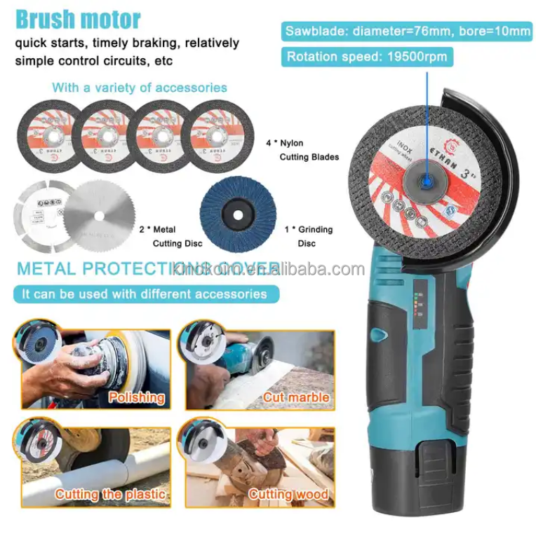 Cordless  lithium power tool 12V/16.8V/24V rechargeable cutting machine small one hand polishing grind mini angle grinder