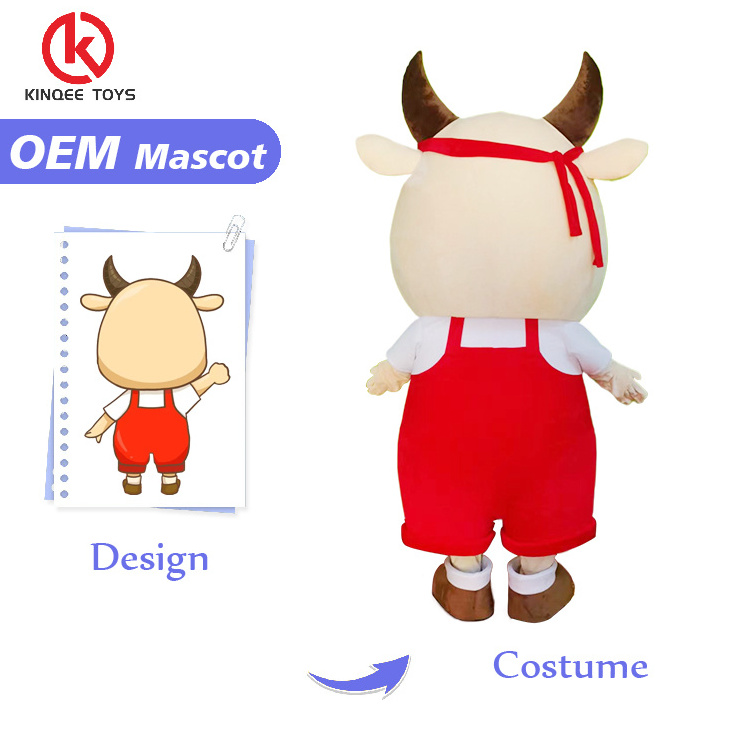 Kinqee Custom Adult Size Plush Animal Cartoon customized mascot costume Engrave High Quality  Cow Mascots Costumes For adults