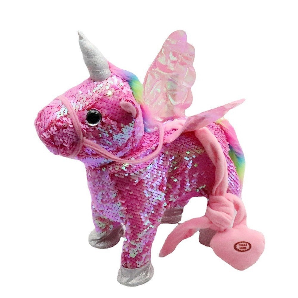 Popular Cute New Design Custom Unicorn Leash Pegasus Doll Walking Talking Swing Hip Electric Unicorn Pony Horse Doll