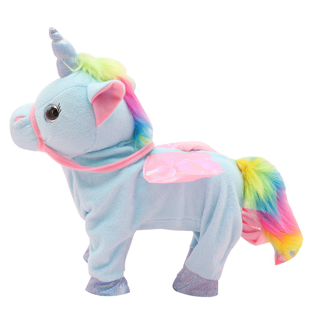 Popular Cute New Design Custom Unicorn Leash Pegasus Doll Walking Talking Swing Hip Electric Unicorn Pony Horse Doll