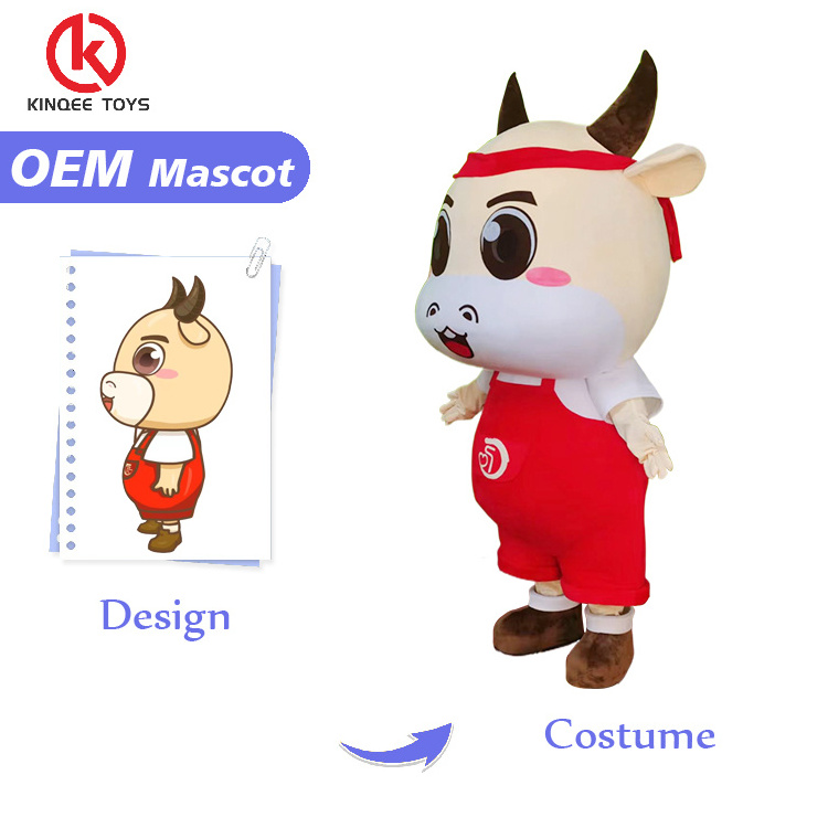 Kinqee Custom Adult Size Plush Animal Cartoon customized mascot costume Engrave High Quality  Cow Mascots Costumes For adults