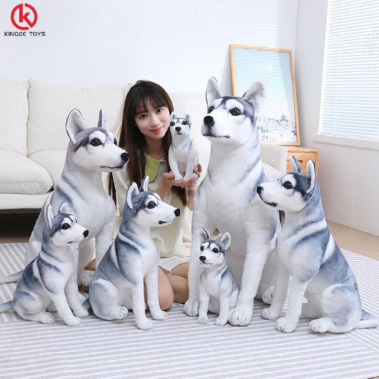 Kinqee Custom Super Soft Kawaii Cartoon Stuffed Animals Husky Customized Plush Toys 50cm Simulation Dog Doll