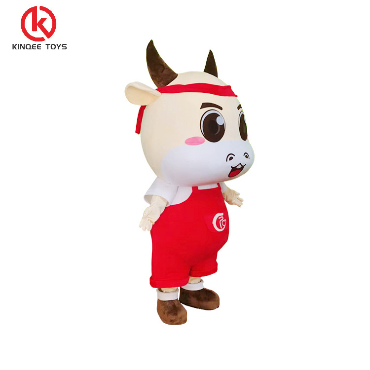 Kinqee Custom Adult Size Plush Animal Cartoon customized mascot costume Engrave High Quality  Cow Mascots Costumes For adults