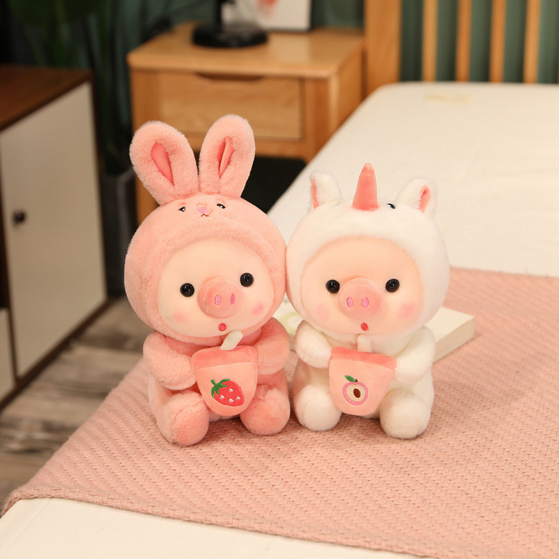 Cute Animal Boba Tea Bubble Plush Pig Toy Kawaii Sleeping Pillow Cushion Soft Plush Pig Toy