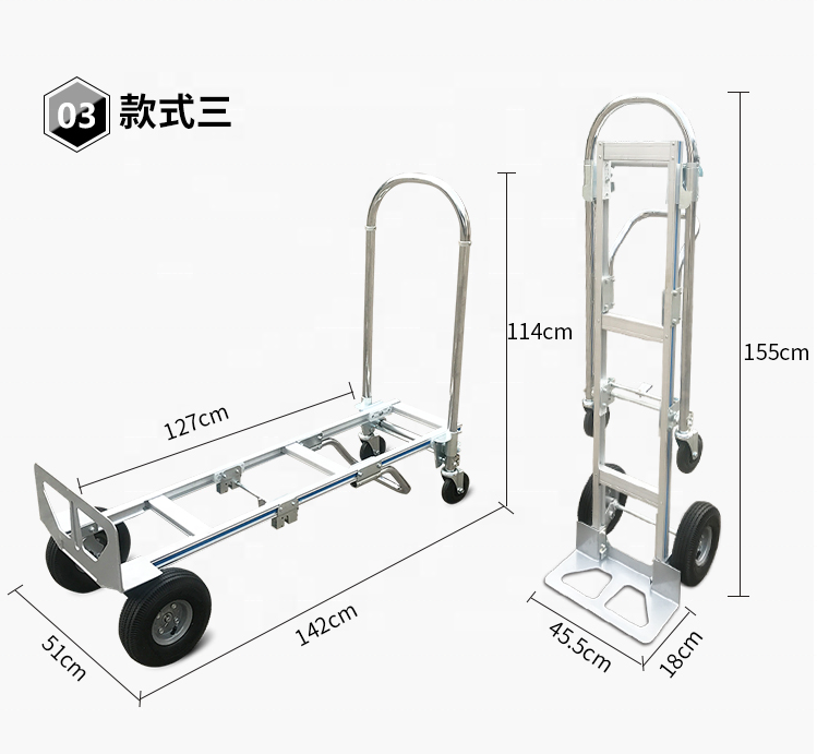 Aluminum 3 In 1 Folding Hand Trucks 770LBS Convertible Hand Dolly Utility Heavy Duty with Flat Wheels Cart