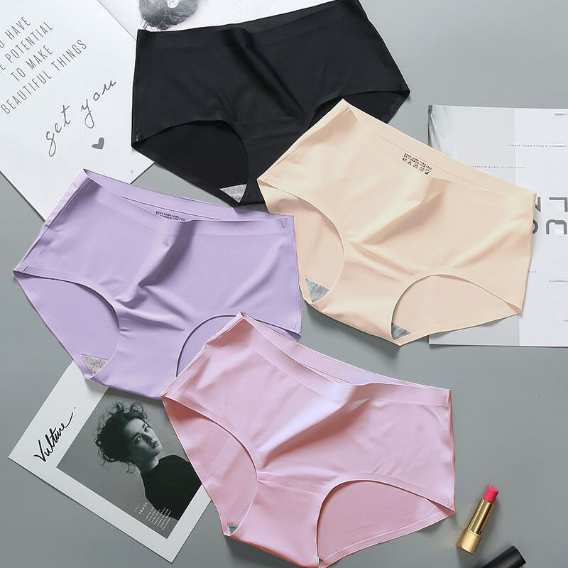 Factory Mid Waist One Piece Female Underwear Breathable Briefs Large Size Laser Cut Ice Silk Women's Panties Seamless Panty