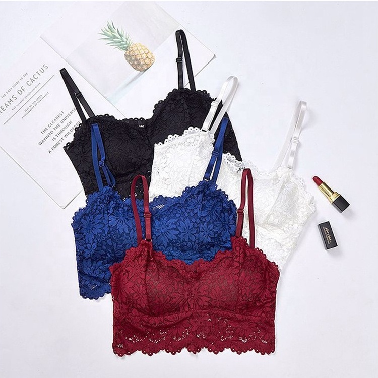 Comfortable Low Price Lace Bralettes Padded Adjustable Lace Bra With Straps For Women Girls