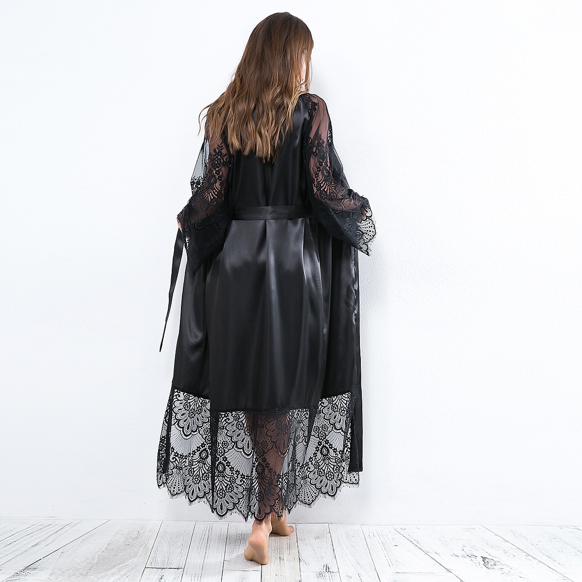 Kinseno's Wholesale Cheap Robe De Marriage Women's Silk Satin Kimono Robe With Lace Trimed Sexy Bathrobe Loungewear For Women