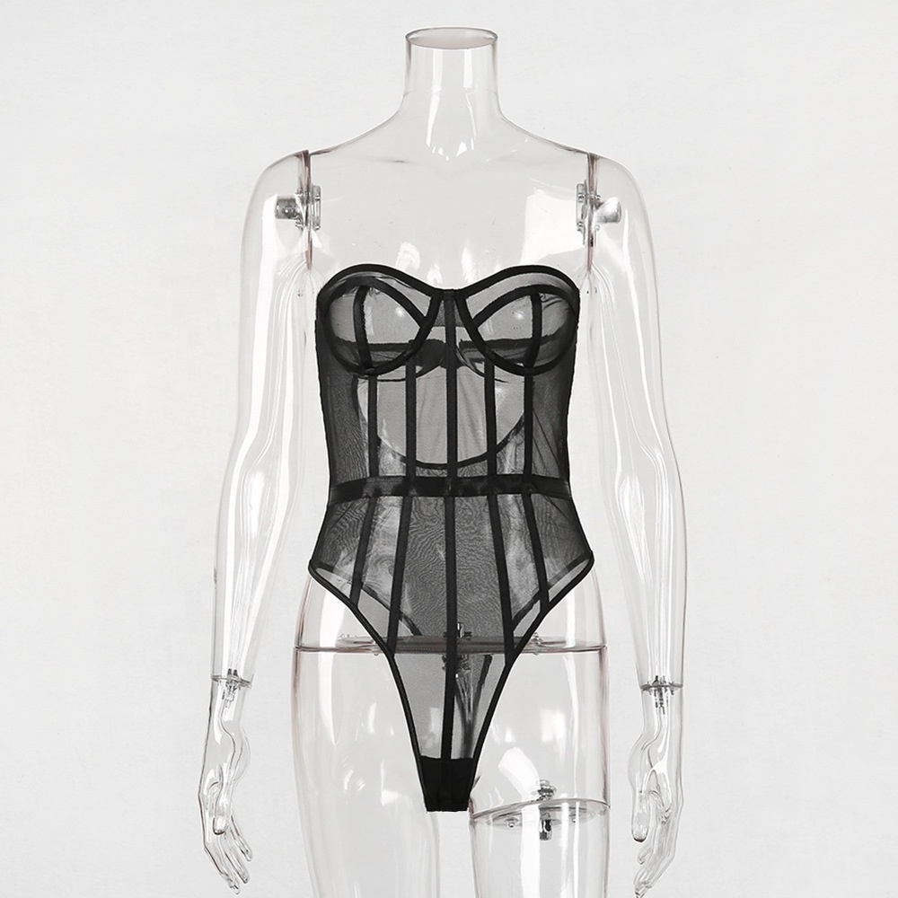 Make Factory  Stylish Club Wear Mesh Transparent Strapless Women'S Sexy Lingerie One Piece  Bodysuit