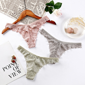 Hollow Out Breathable Anti-Baterial Cotton Material Women Beautiful Low Waist Lace Thongs