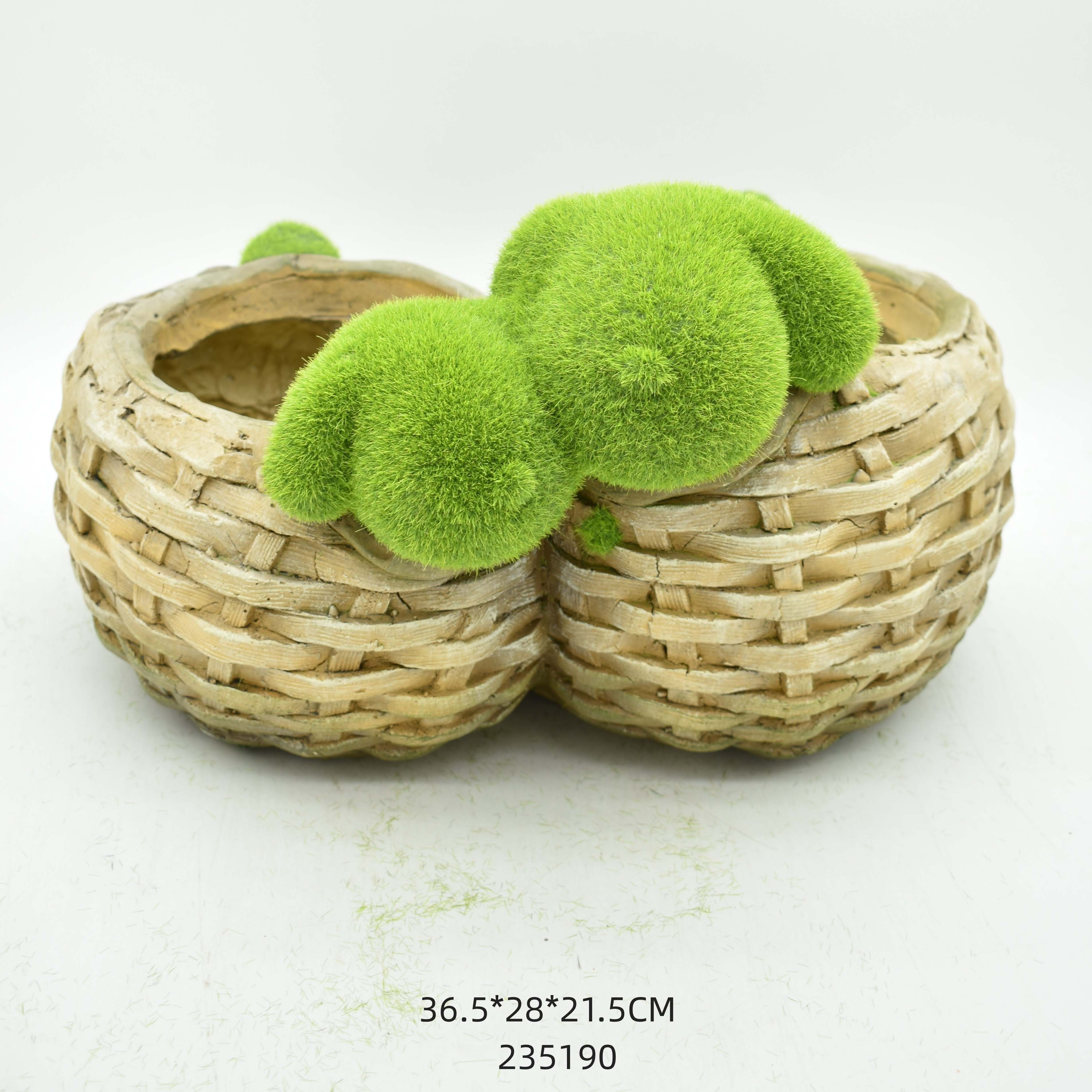 Moss Artificial Grass Animal Shape Planters Garden Decor Double Flower Pots