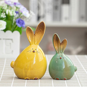 Cute Ceramics Long Ears Rabbit Head Home Decoration Accessories Living Room Bunny Ceramic Bunny Ceramic Easter Bunny Sets