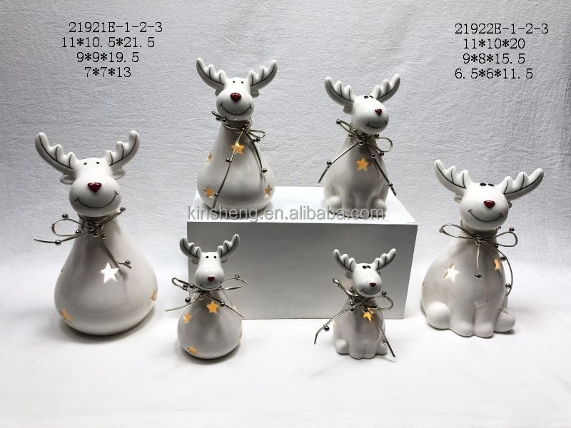 Laying white ceramic christmas reindeer figurine statue for decor