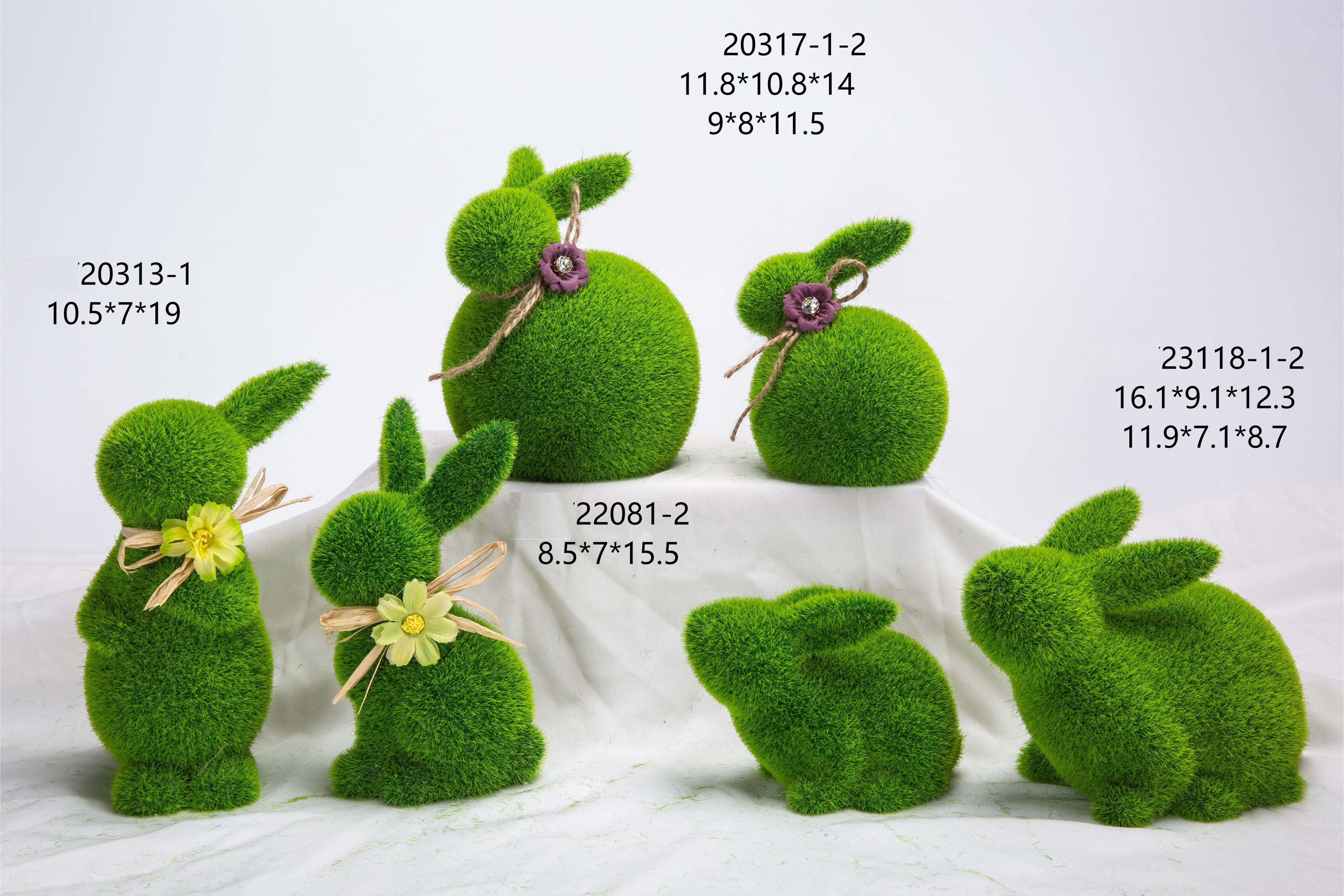 Wholesale Cheap Easter Green Flocking Ceramic Bunny For Easter Home Ornament