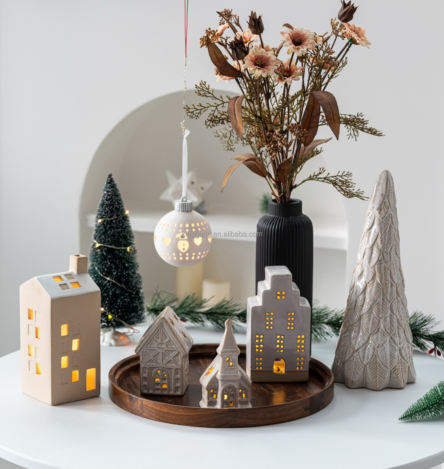 Promotion Product Christmas Light In China Ceramic Christmas Village Houses Personalised Christmas Bauble