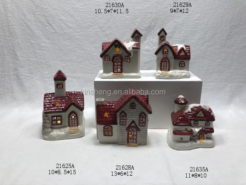 new design diy white ceramics lighted christmas village houses decor