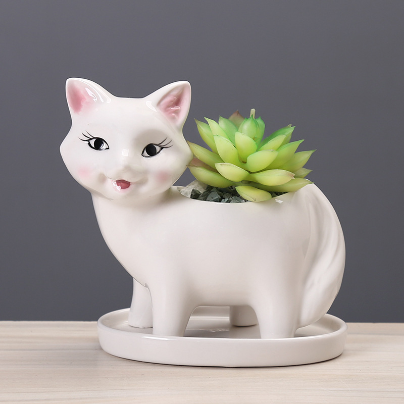 Wholesale Custom Small Ceramic Indoor Cartoon Animal Cat Shape Succulent Planter Flower Pots For Home Decor