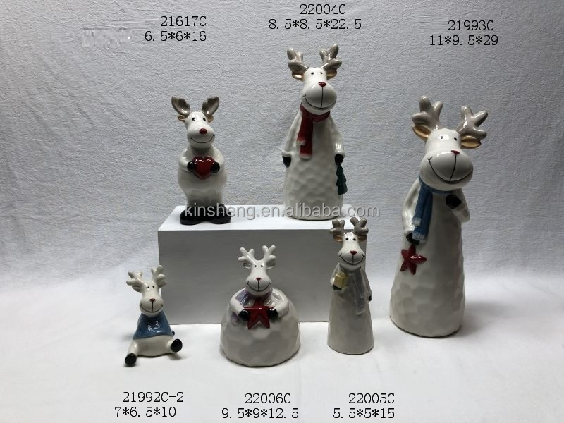 Laying white ceramic christmas reindeer figurine statue for decor