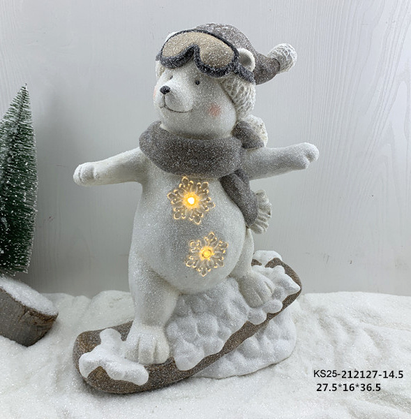 Garden Figure Statue Christmas Magnesia Polar Bear Penguin Sleigh Ride Decoration with Solar Lights