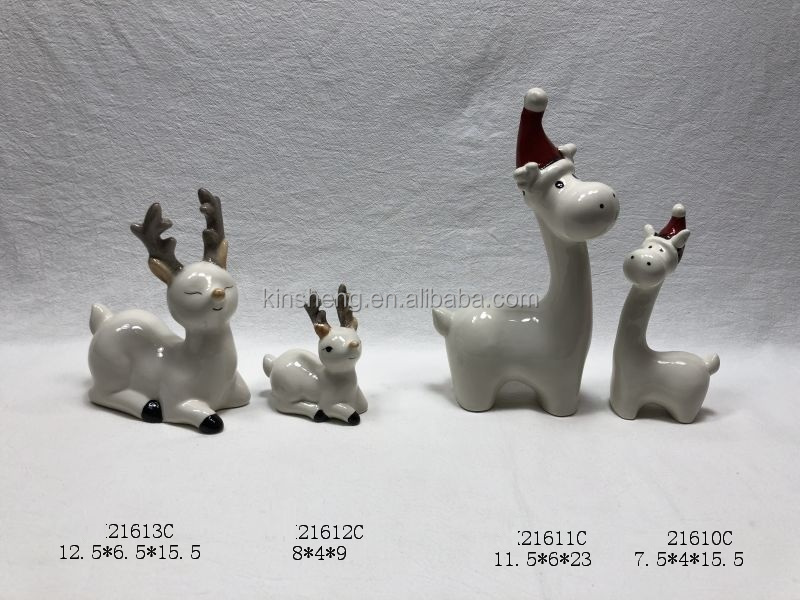 Laying white ceramic christmas reindeer figurine statue for decor