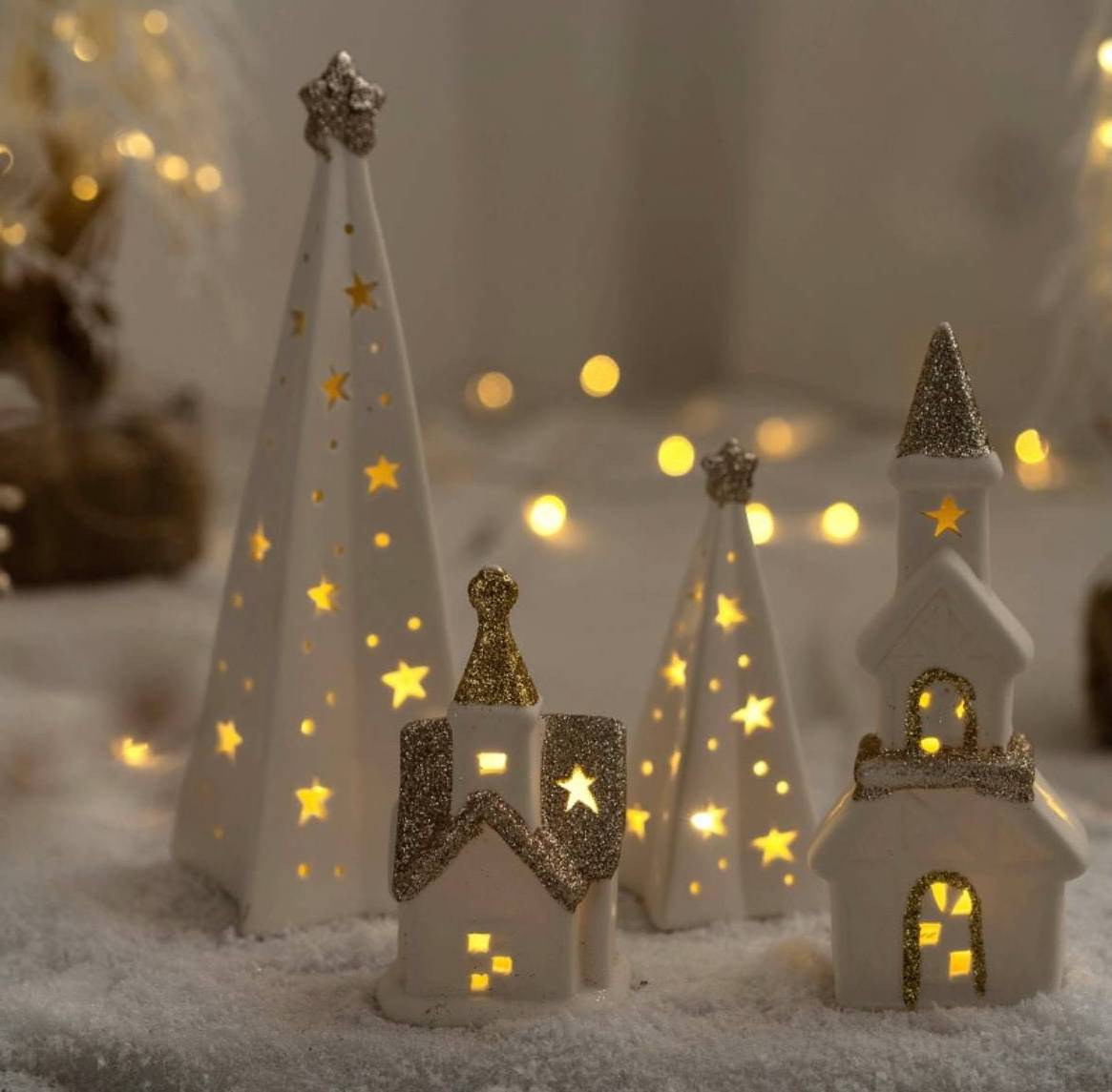 new design diy white ceramics lighted christmas village houses decor