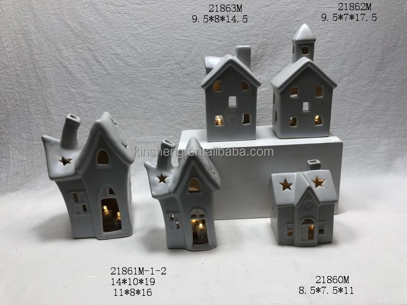 new design diy white ceramics lighted christmas village houses decor