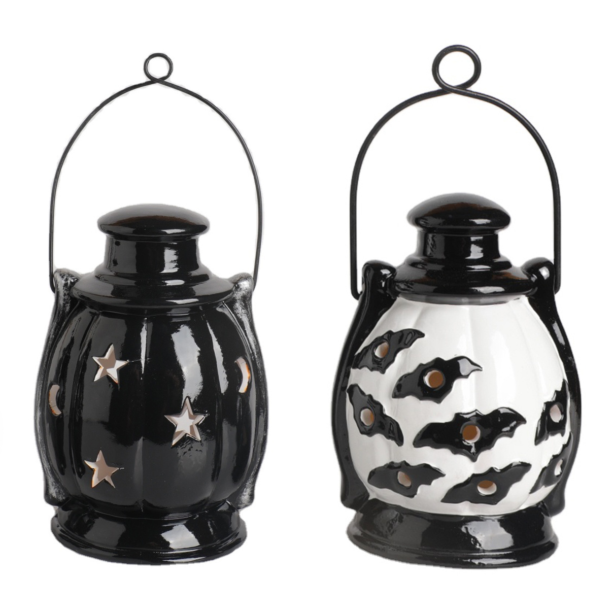 Ceramic Halloween Festival Decorations Led Handle Black Outdoor Lanterns