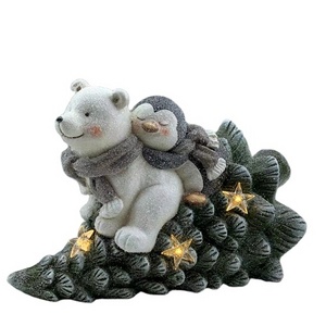 Garden Figure Statue Christmas Magnesia Polar Bear Penguin Sleigh Ride Decoration with Solar Lights