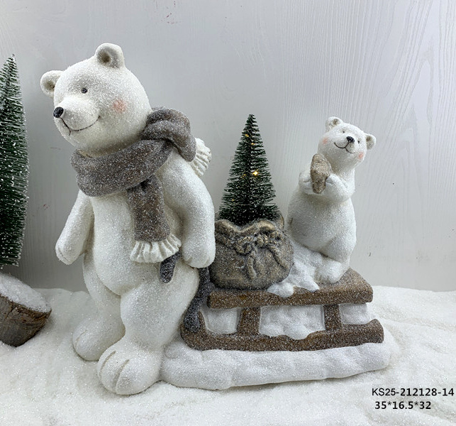 Garden Figure Statue Christmas Magnesia Polar Bear Penguin Sleigh Ride Decoration with Solar Lights