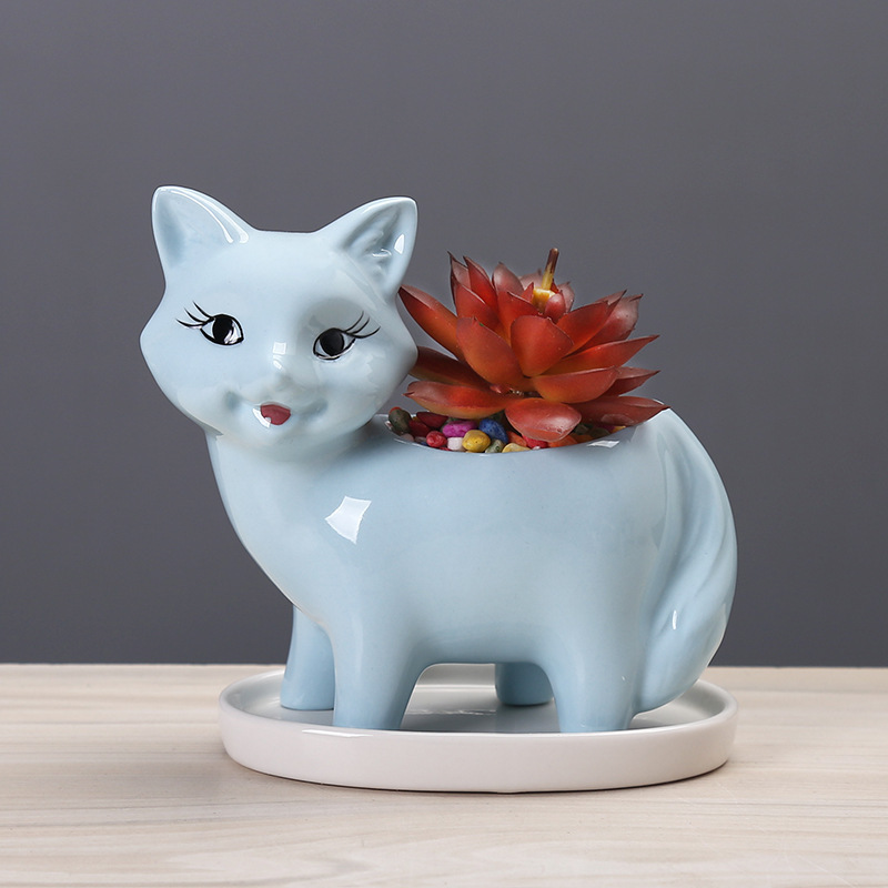 Wholesale Custom Small Ceramic Indoor Cartoon Animal Cat Shape Succulent Planter Flower Pots For Home Decor