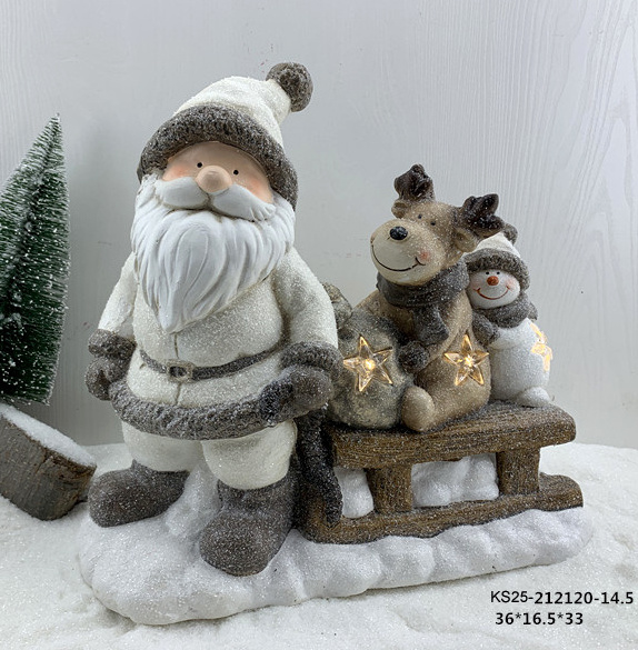 Garden Figure Statue Christmas Magnesia Polar Bear Penguin Sleigh Ride Decoration with Solar Lights