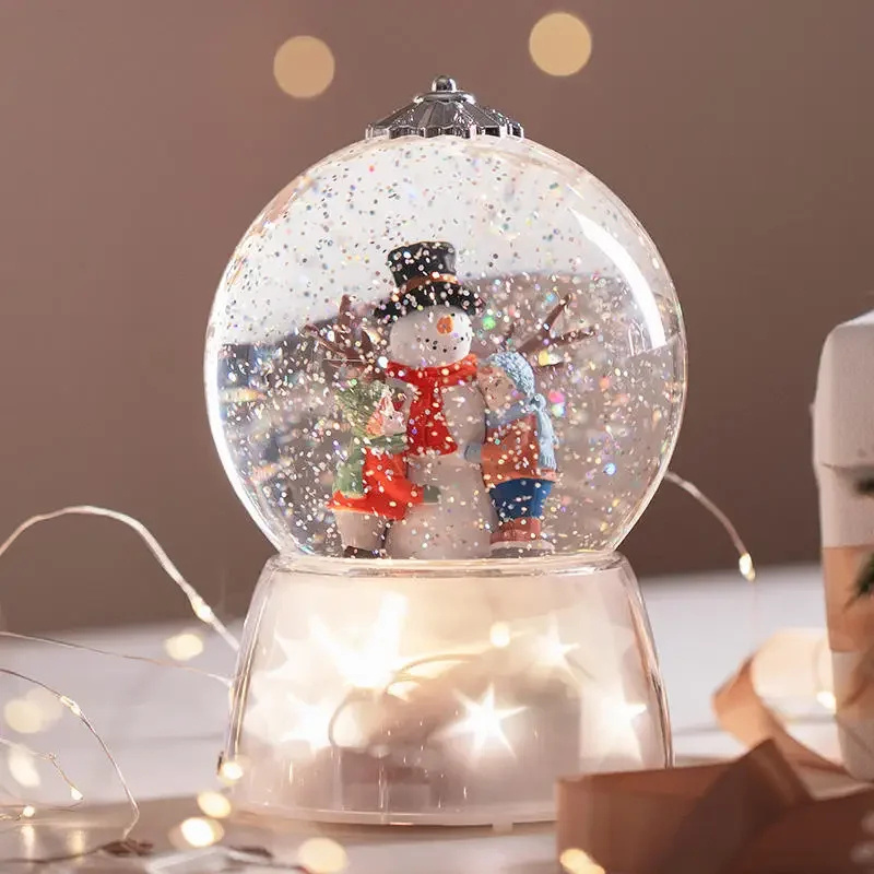 Custom Christmas Snow Dream Snowman Crystal Ball Music Box Wedding Decoration Lighted Crystal Snow Globe