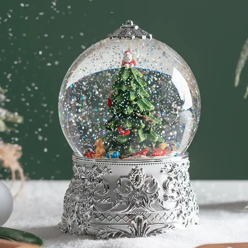 Custom Christmas Snow Dream Snowman Crystal Ball Music Box Wedding Decoration Lighted Crystal Snow Globe