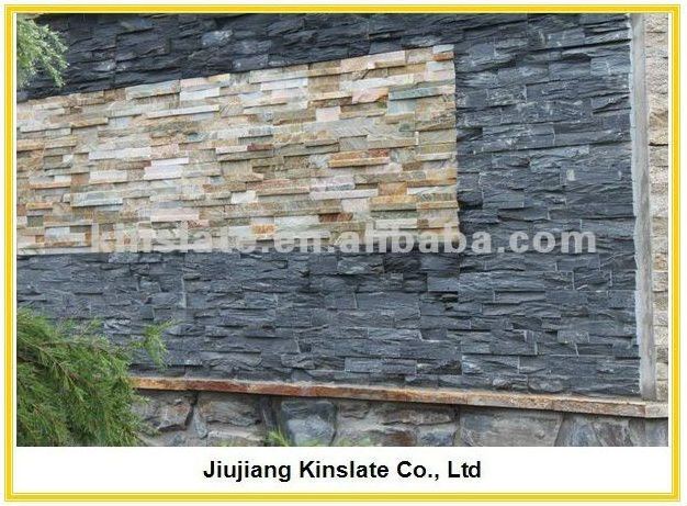 Natural black slate stones rough cut slate wall decorative