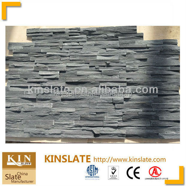 Natural black slate stones rough cut slate wall decorative