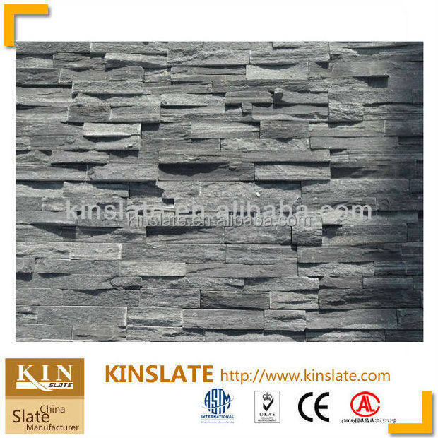 Natural black slate stones rough cut slate wall decorative