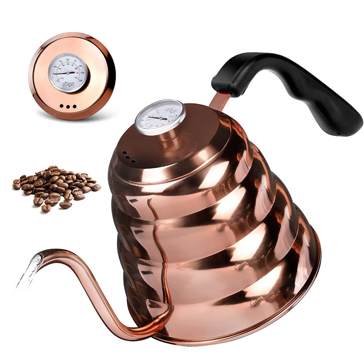 Stainless Steel 1.2 Liter (40 OZ) Gooseneck Pour Over Coffee Kettle Copper Stovetop Kettle