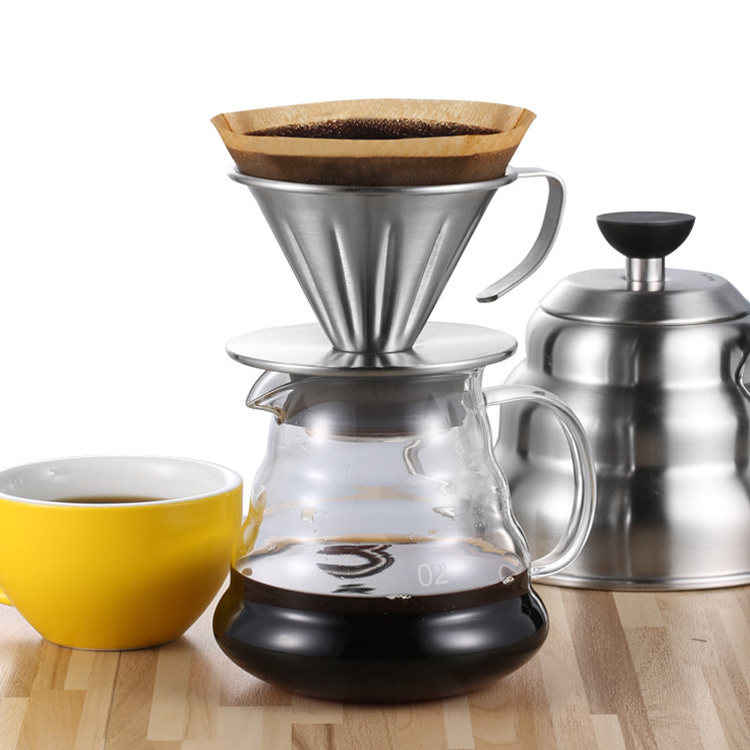 Pour Over Coffee Dripper Stainless Steel Reusable Drip Cone Coffee Filter Portable Pour-Over Coffee Maker