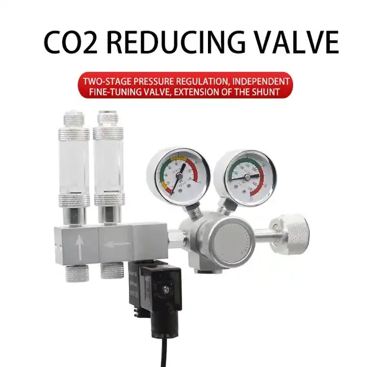 Dual gauge co2 pressure reducing regulator valve for aquarium fish tank