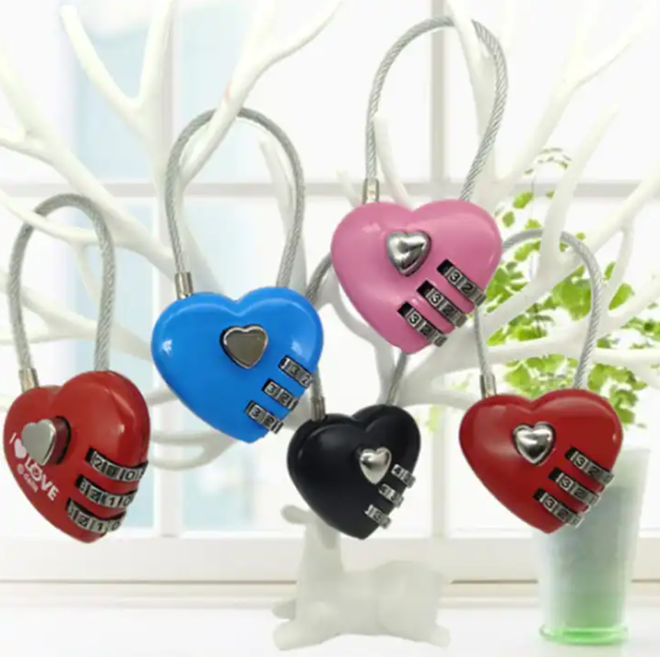 New Hot Selling Red Metal 3 Digit Cable Love Lock Combination Lock Heart Combination Lock