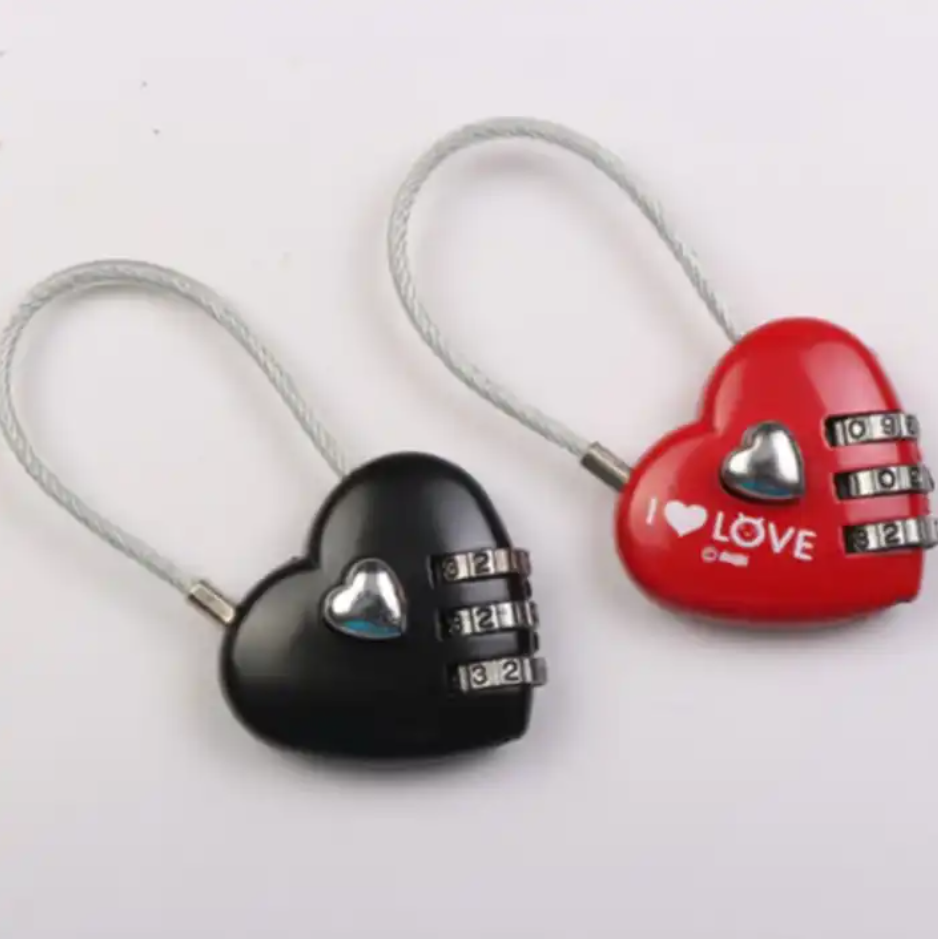 New Hot Selling Red Metal 3 Digit Cable Love Lock Combination Lock Heart Combination Lock