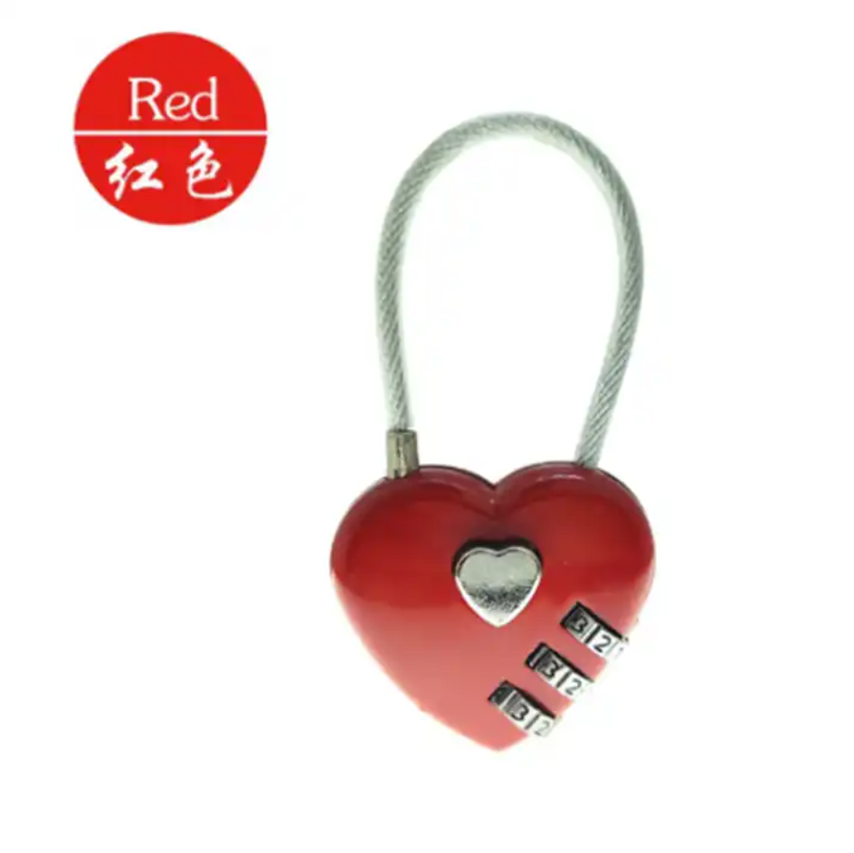 New Hot Selling Red Metal 3 Digit Cable Love Lock Combination Lock Heart Combination Lock