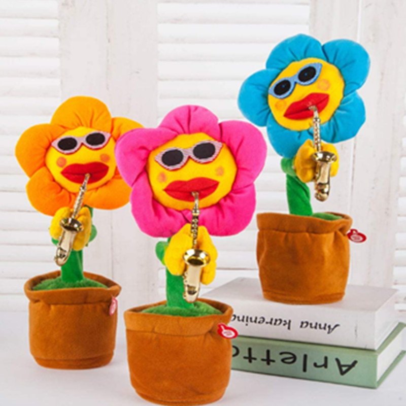 Enchanting Dancing Playing Saxophone Flowers Sunflower Funny Music Plush Toy for Kids Adult Pets