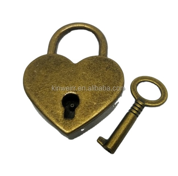 Cute Heart Shape Gold Metal Pad Lock And Key Padlock With Key