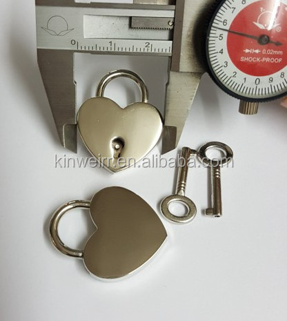 Cute Heart Shape Gold Metal Pad Lock And Key Padlock With Key