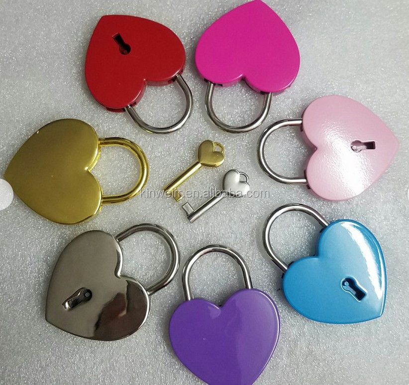 Cute Heart Shape Gold Metal Pad Lock And Key Padlock With Key