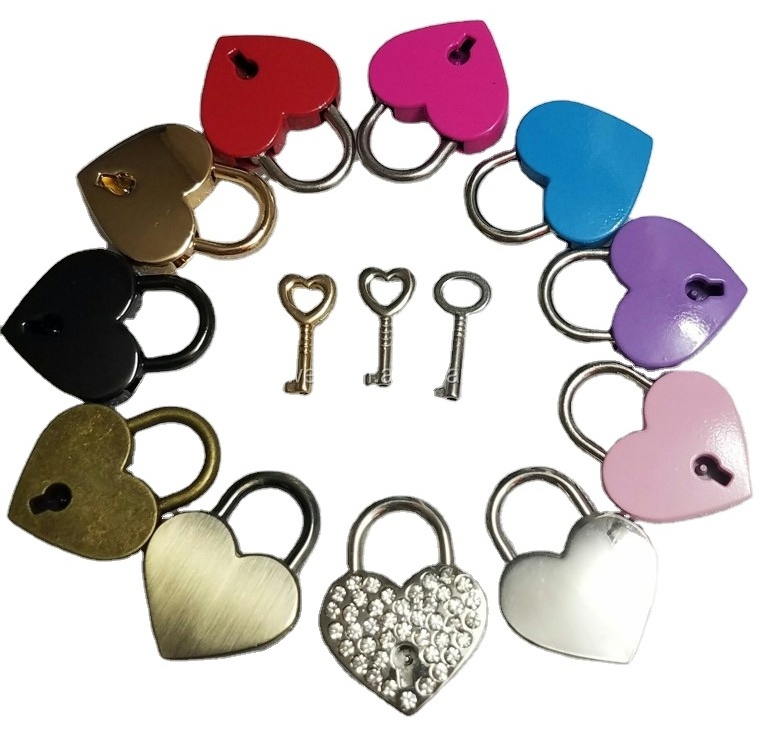 Cute Heart Shape Gold Metal Pad Lock And Key Padlock With Key