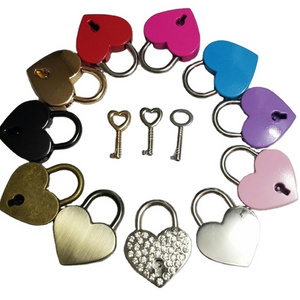 Cute Heart Shape Gold Metal Pad Lock And Key Padlock With Key